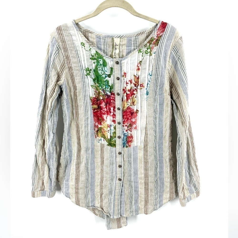 Aratta Silent Journey Top Women Small Floral Crinkle Boho Peasant Whimsy Cottage